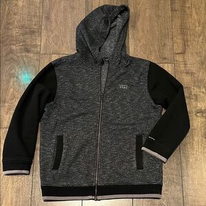Vans Charcoal and Black Zip-Up Hoodie, size Large (12/14)